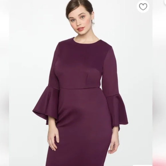Eloquii Dresses & Skirts - NEWT ELOQUII PLUM SCUBA DRESS SIZE 16 FLARE BELL SLEEVES ( plus size )